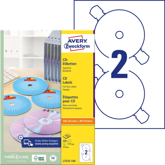 AVERY ZW. CD/DVD Etiketten univ.   117mm Idealshop