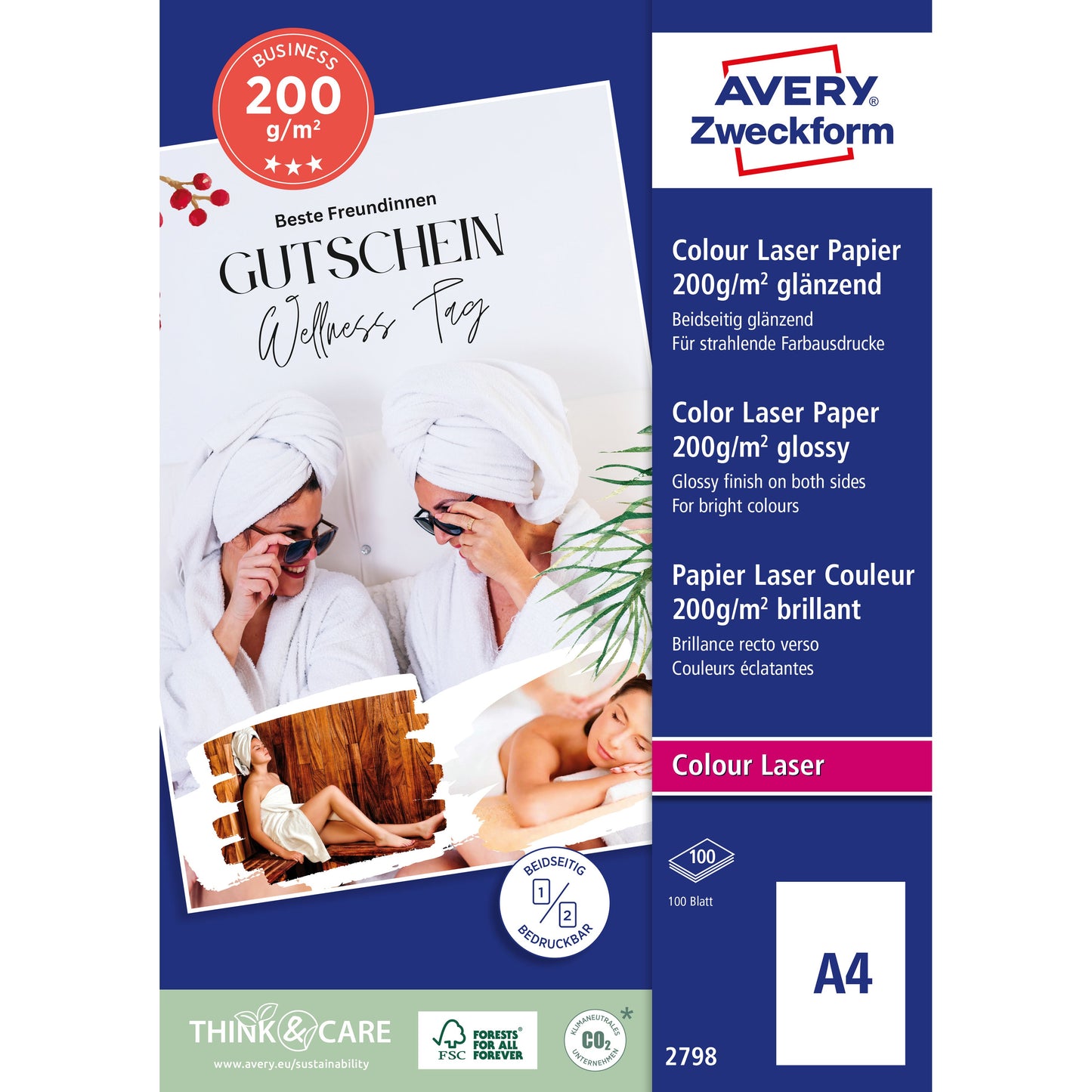 AVERY ZWECKFORM Laser Fotopapier A4 2798 200g, weiss 100 Blatt Idealshop