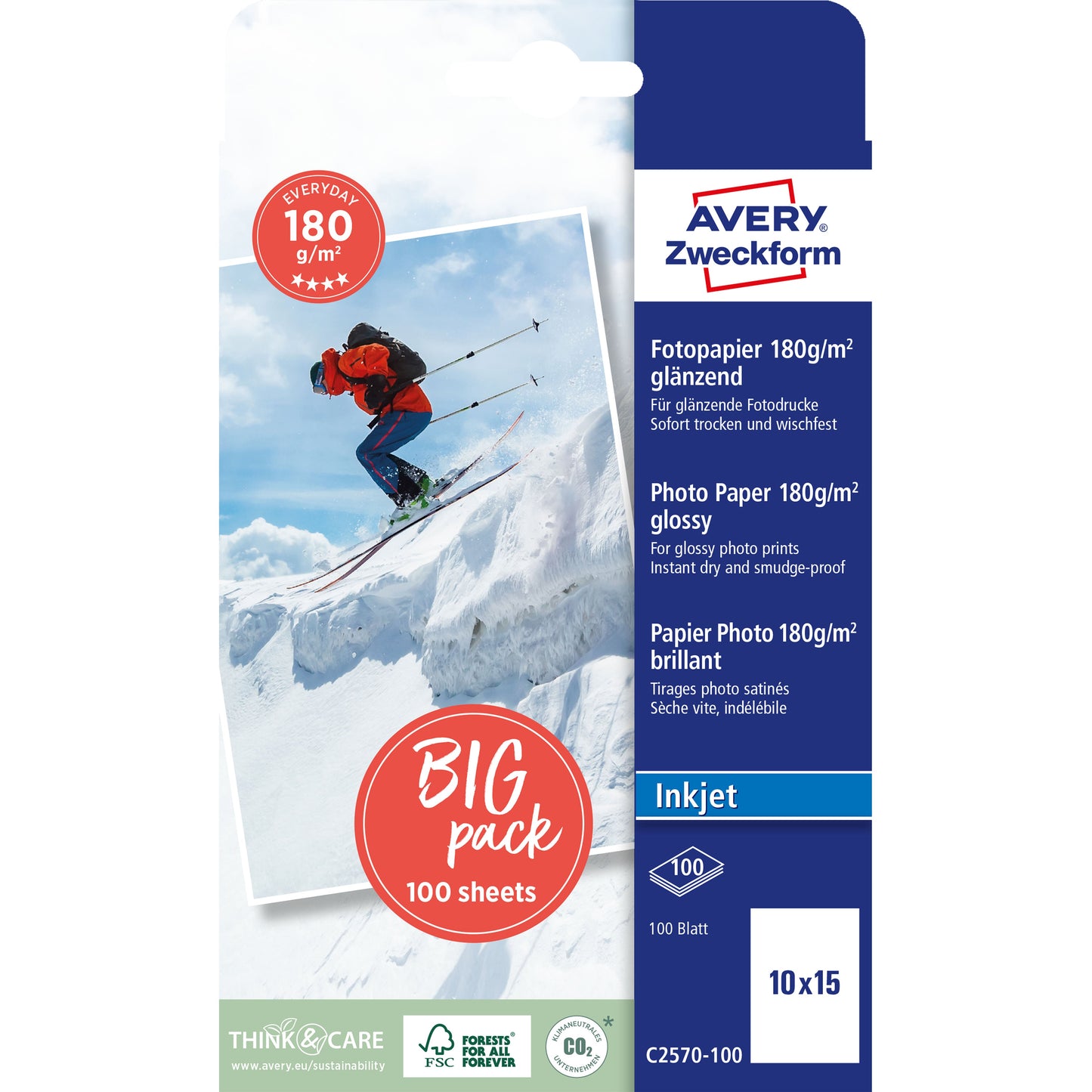 AVERY ZWECKFORM InkJet Photo Paper 10x15cm C2570-100 180g classic 100 Blatt Idealshop