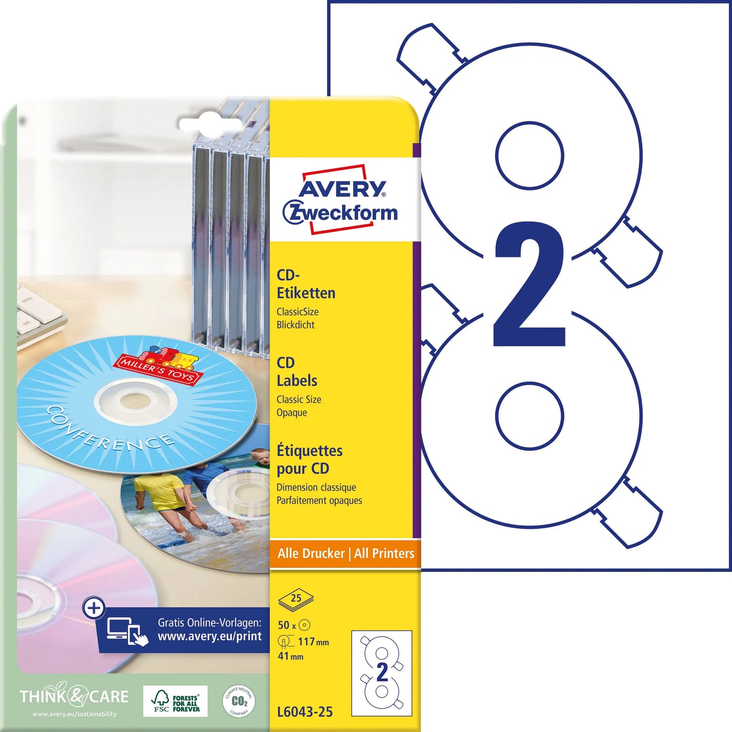 AVERY ZWECKFORM CD-Etiketten Classic weiss L6043-25 117mm 50 Stk. Idealshop