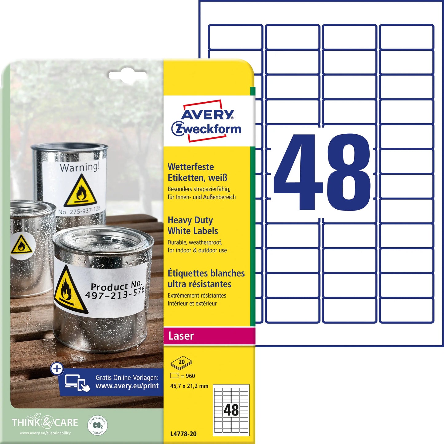 AVERY ZWECKFORM Etiketten 45,7x21,2mm L4778-20 Folie, wetterfest 960 Stk./20 Idealshop