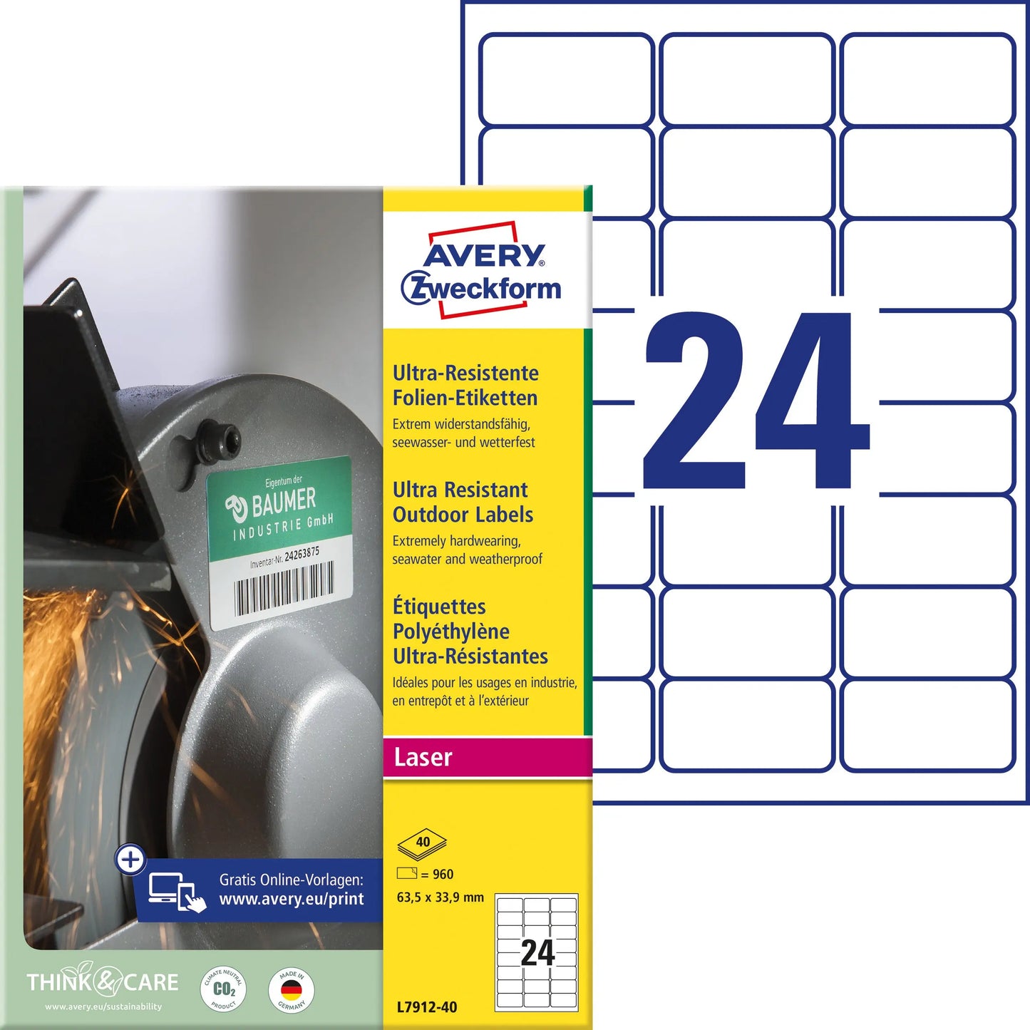 AVERY ZWECKFORM Etiketten 63.5x33.9mm L7912-40 weiss, matt, A4 40 Blatt Idealshop