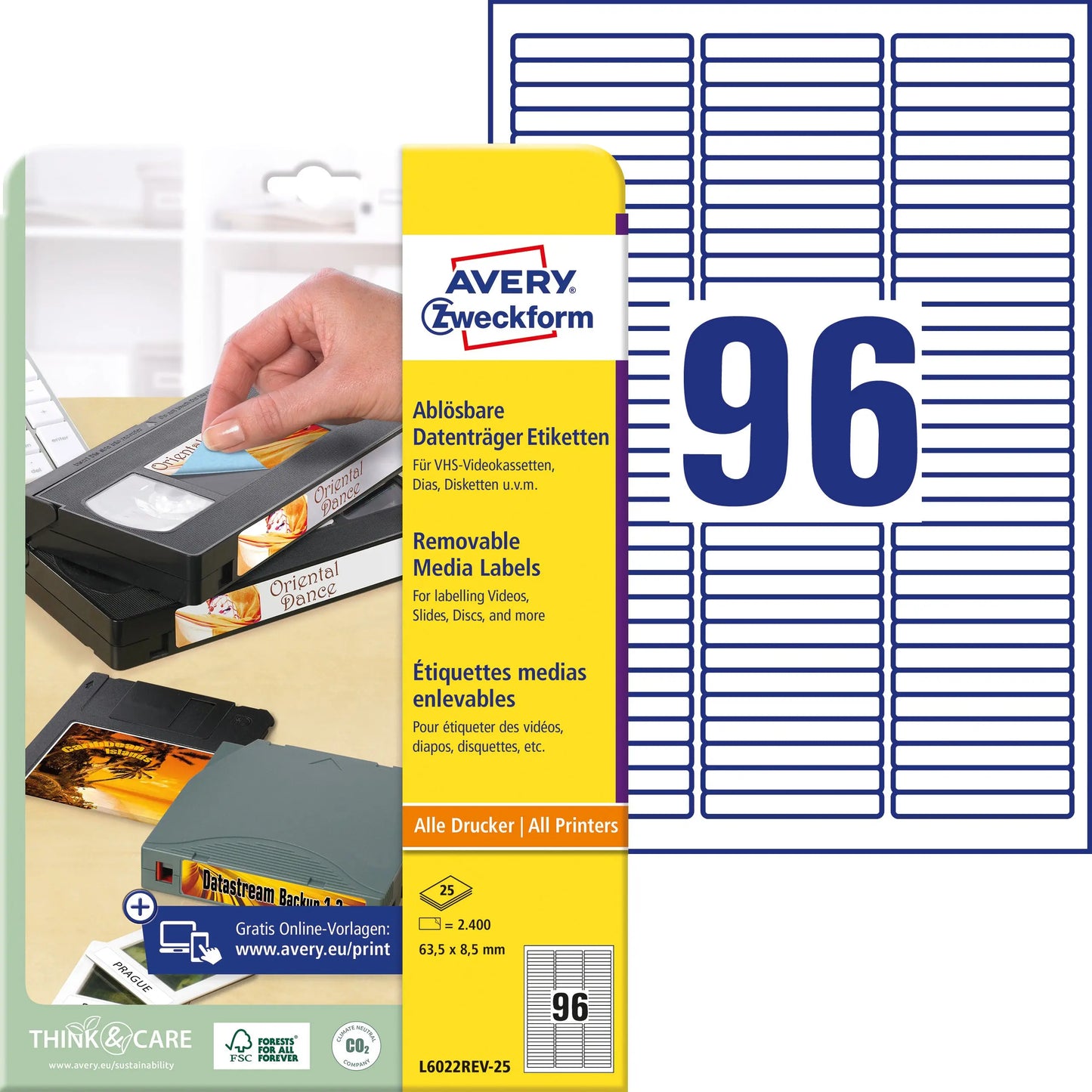 AVERY ZWECKFORM Etiketten 63,5x8,5mm L6022REV2 Data Cartridge 2400 Stück Idealshop