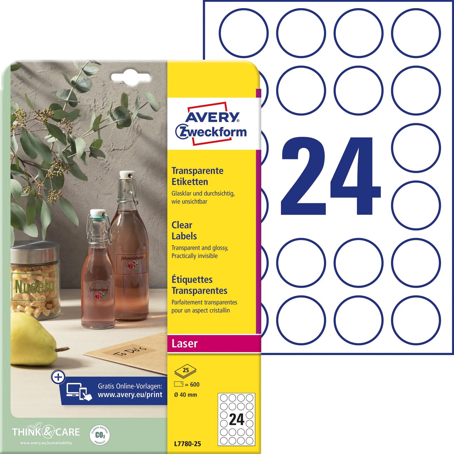 AVERY ZWECKFORM Etiketten A4 L7780-25 transparent 600 Stück Idealshop