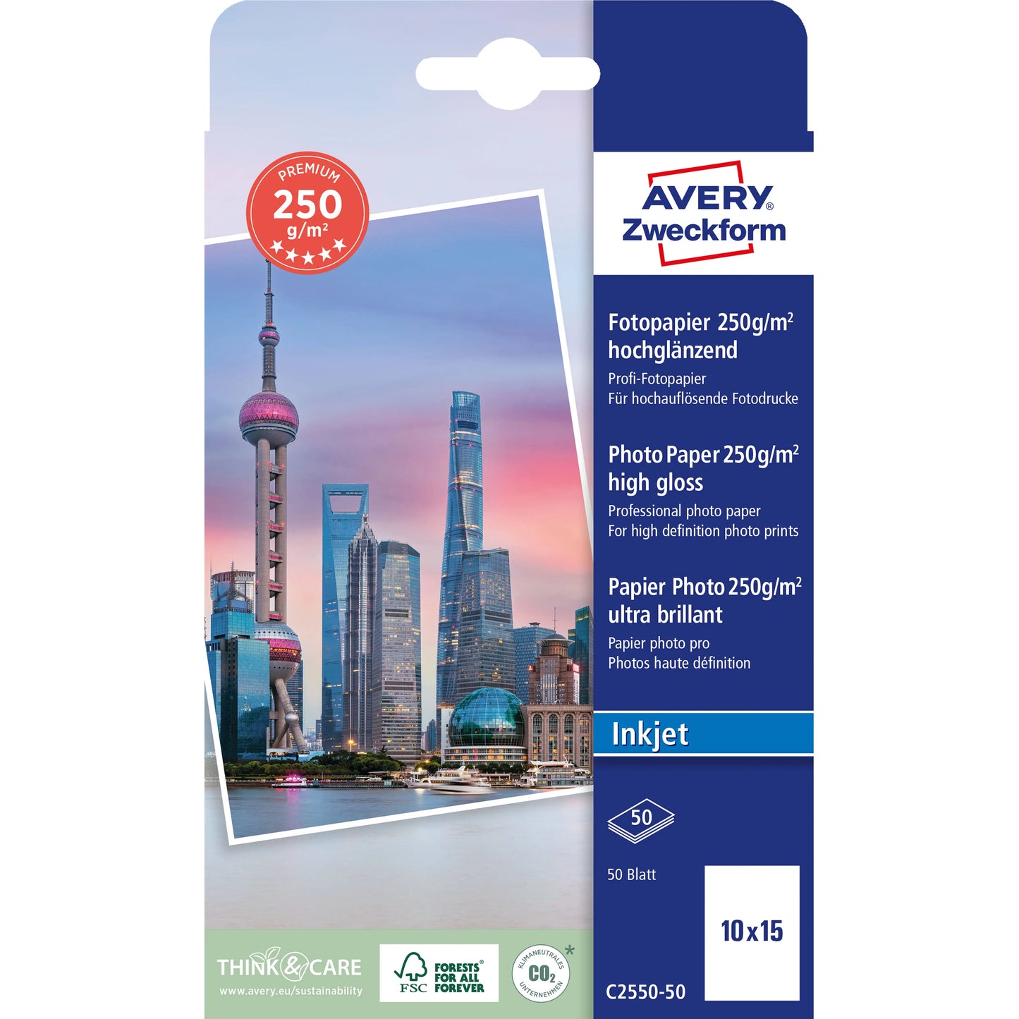 AVERY ZWECKFORM InkJet Fotopapier 10x15cm C2550-50 250g, glossy 50 Blatt Idealshop