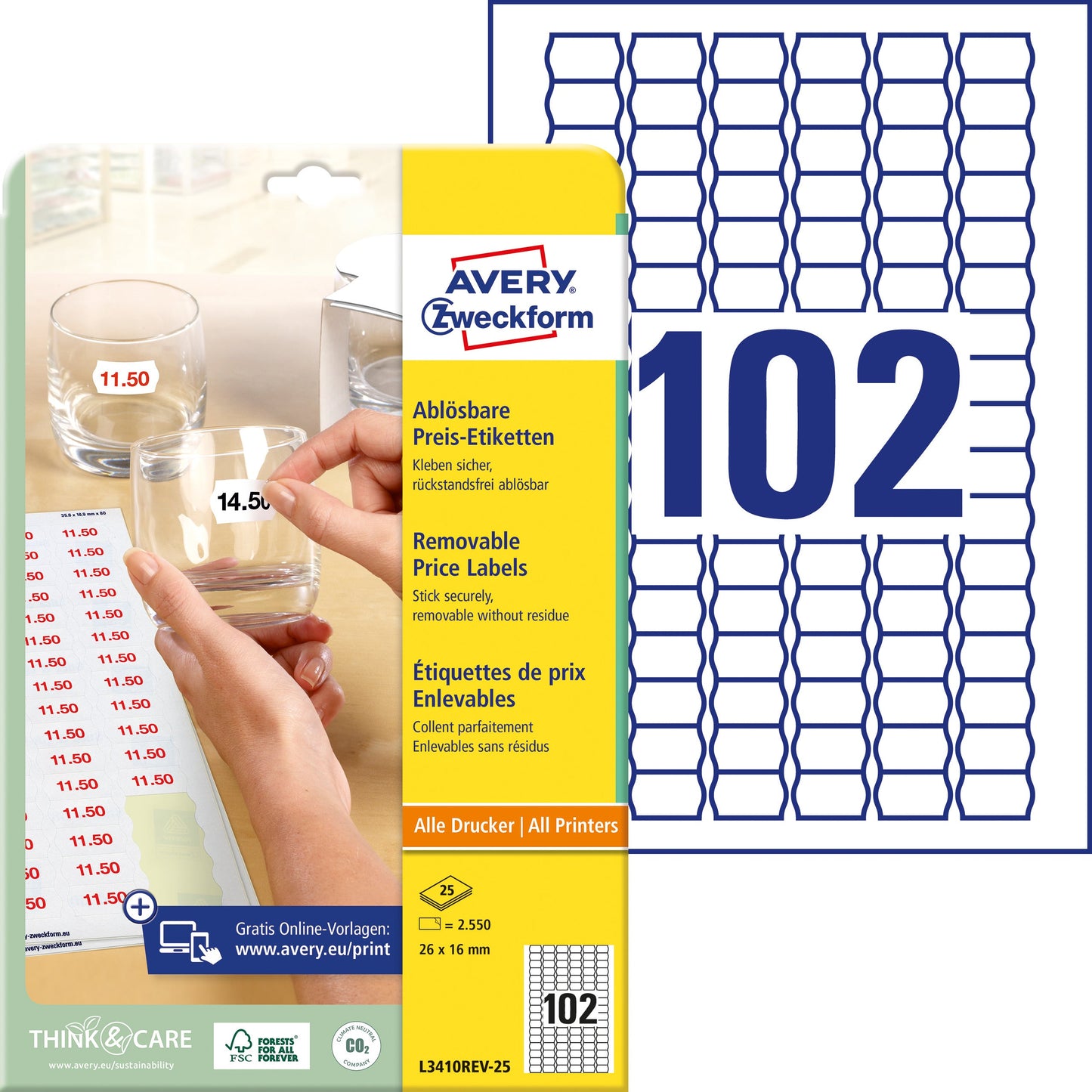 AVERY ZWECKFORM Preisetiketten 26×16mm L3410REV2 weiss 2550 Stück Idealshop