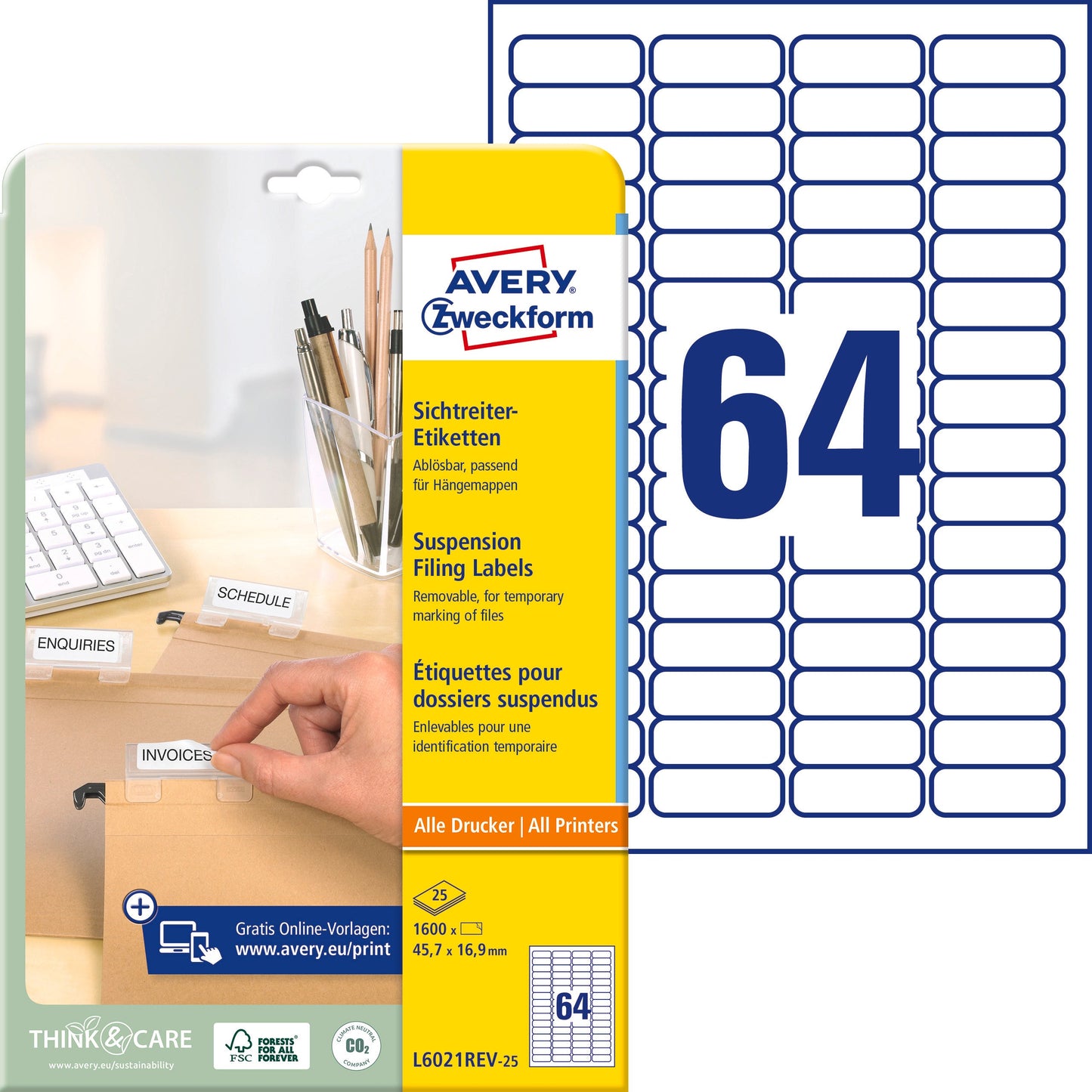 AVERY ZWECKFORM Etiketten 45,7x16,9mm L6021REV2 Sichtreiter 1600 Stück Idealshop