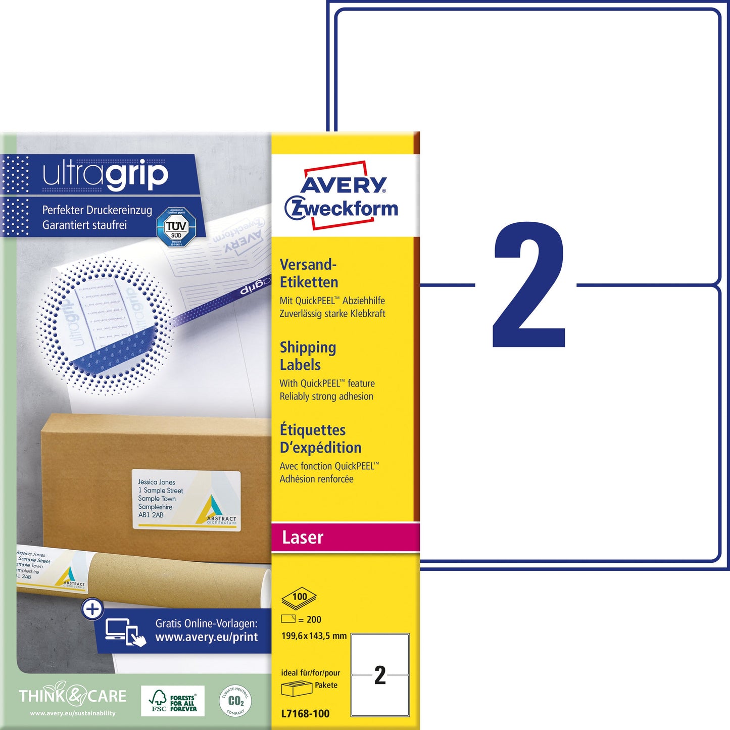 AVERY ZWECKFORM Versandetiketten 199,6x143,5mm L7168-100 weiss 200 Stk./100 Blatt Idealshop