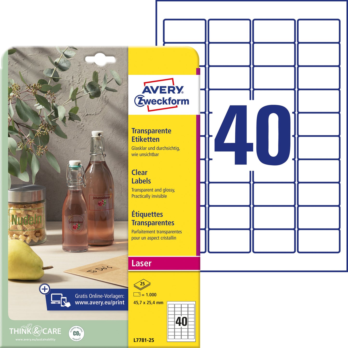 AVERY ZWECKFORM Etiketten 45,7x25,4mm L7781-25 transparent 1000 Stück Idealshop