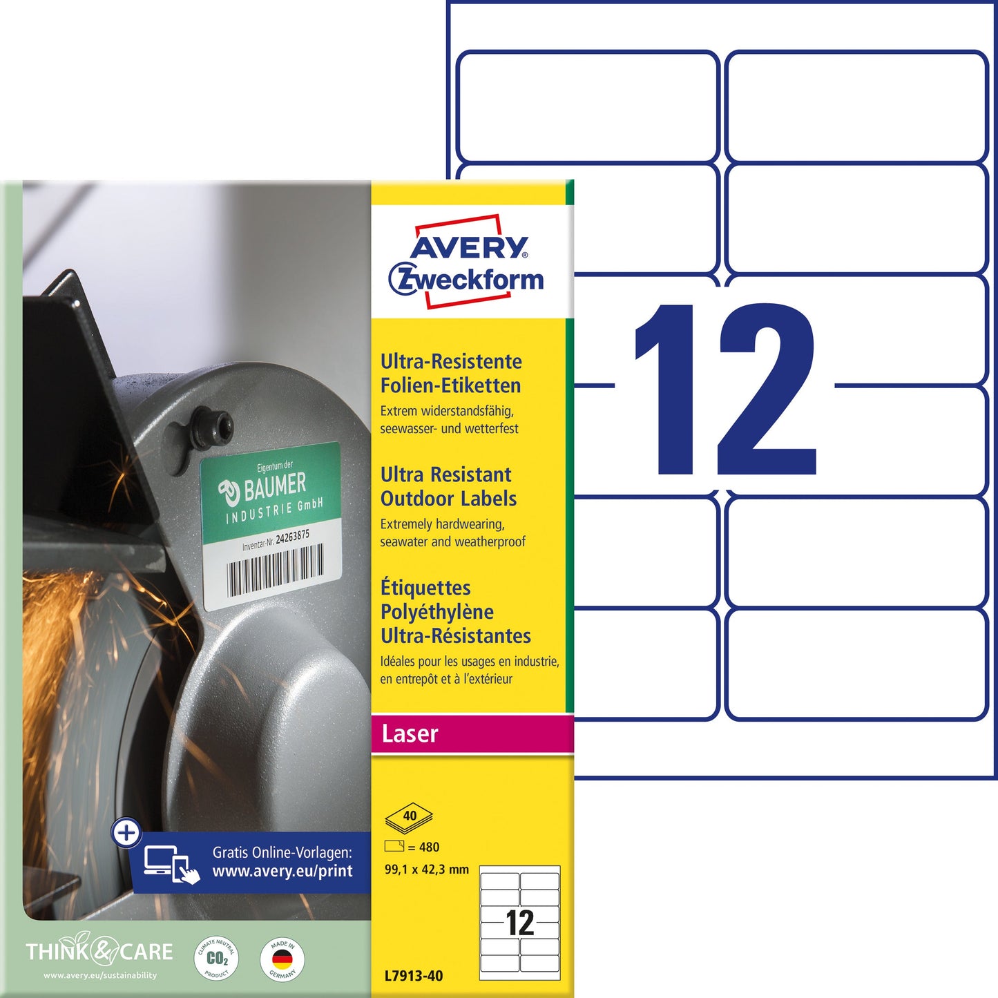 AVERY ZWECKFORM Etiketten 99.1x42.3mm L7913-40 weiss,ultra-resistent 40 Blatt Idealshop