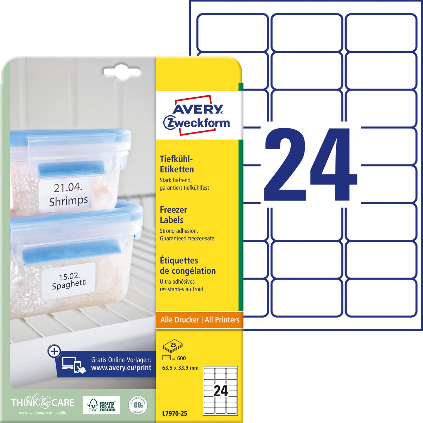AVERY ZWECKFORM Tiefkühletiketten 63,5x33,9mm L7970-25 600 Stück Idealshop