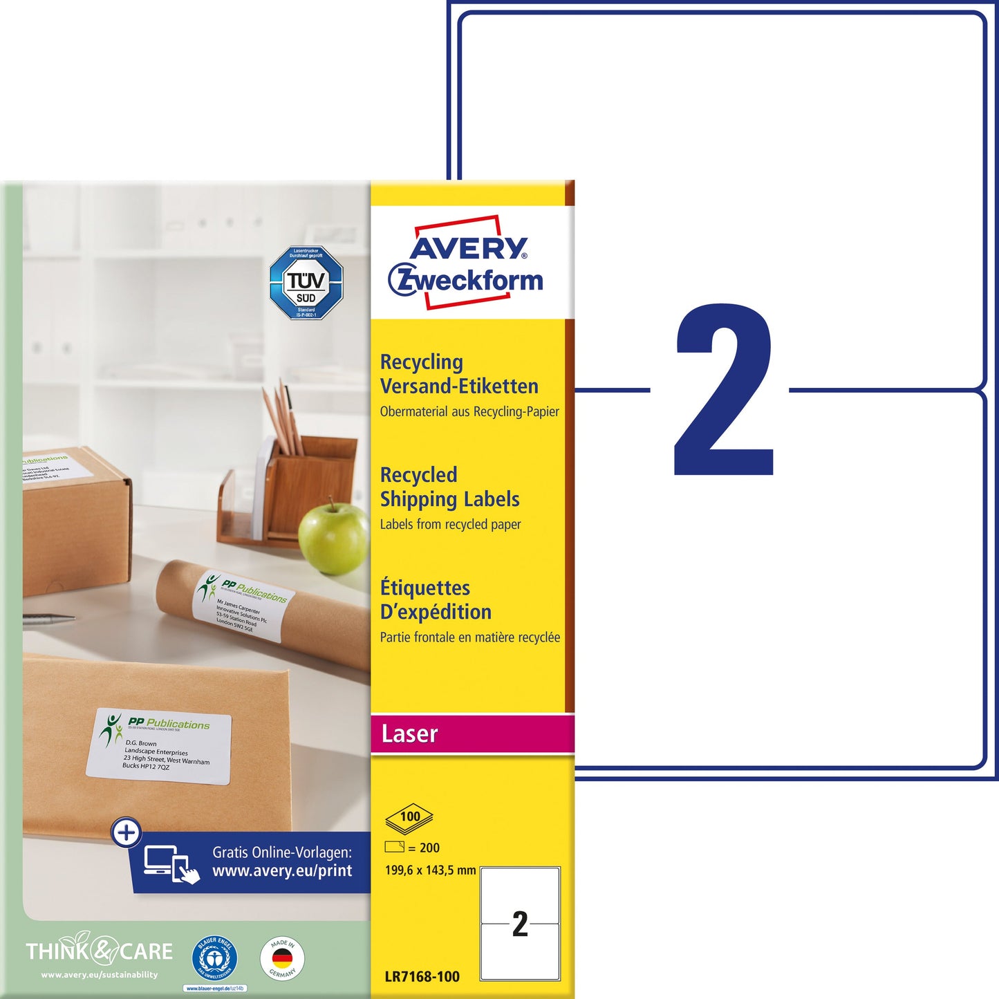 AVERY ZWECKFORM Adressetiketten 199,6x143,5mm LR7168100 recycling 200 Stück Idealshop