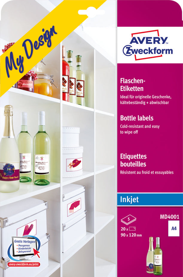 AVERY ZWECKFORM Flaschenetiketten A4 MD4001 120x90mm 5x4 Stk. Idealshop