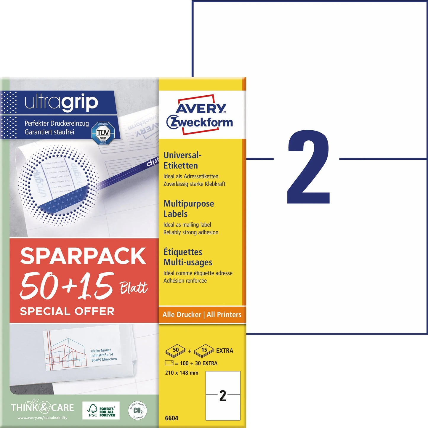 AVERY ZWECKFORM Universal-Etiketten 210x148mm 6604 weiss 130 Stk./65 Blatt Idealshop
