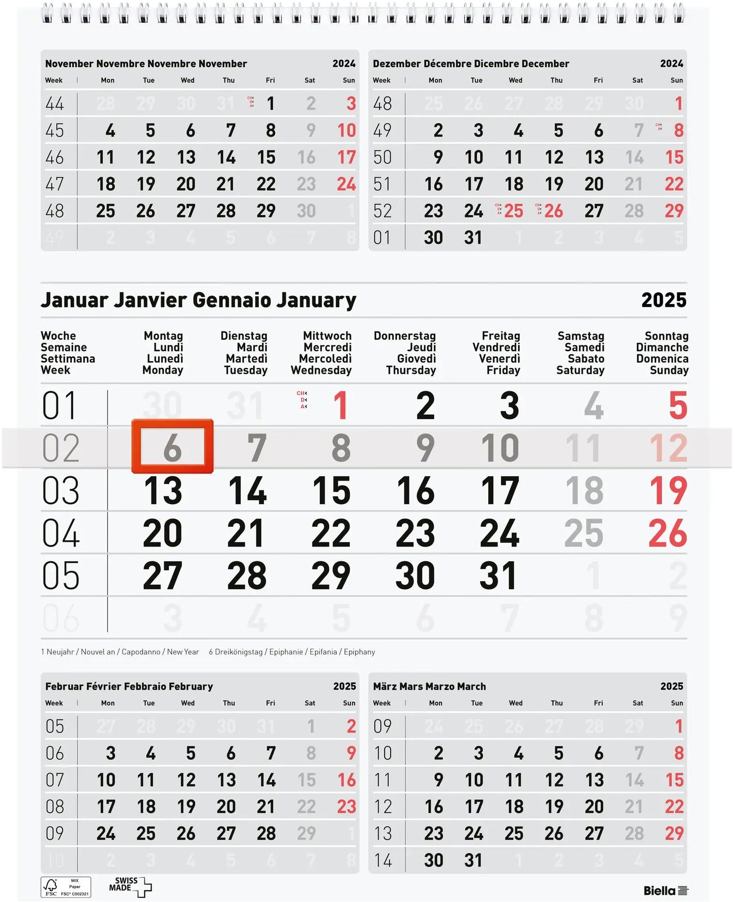 BIELLA 5-Monatskalender Wire-O 2025 Idealshop