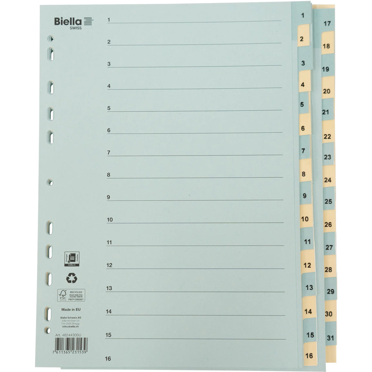 BIELLA Kartonregister 210g A4 46244300U blau/gelb 1-31 Idealshop