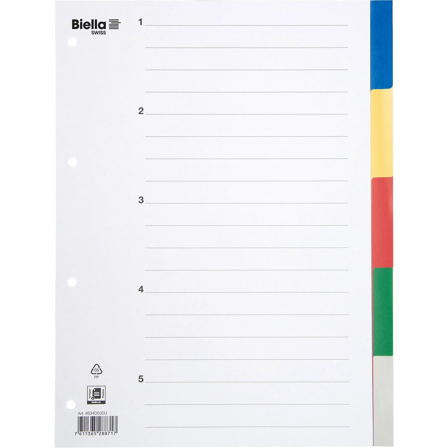 BIELLA Register PP A4 46340500U farbig 5-teilig Idealshop