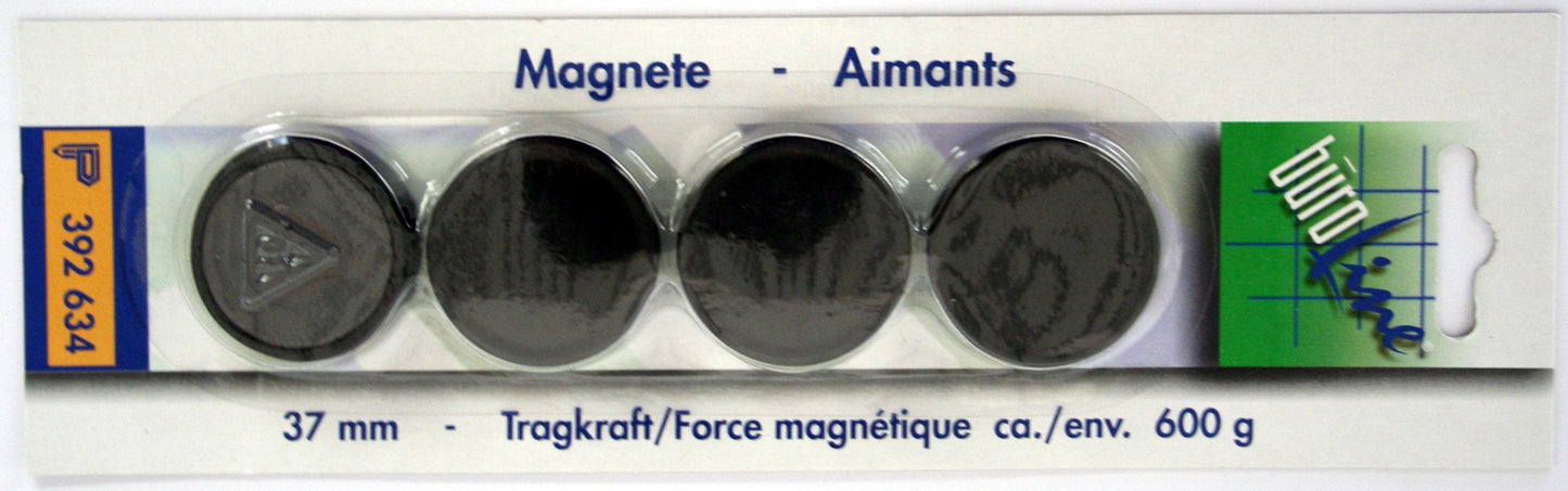 BÜROLINE Magnet 37 mm 392634 schwarz 4 Stück Idealshop