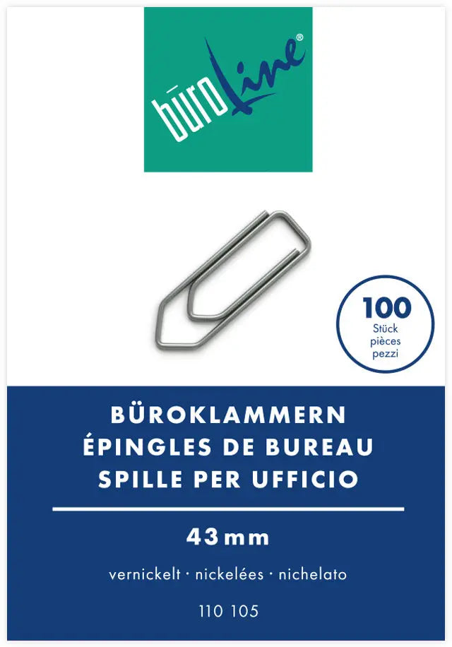 BÜROLINE Büroklammern Gr.5 110105 vernickelt, 43mm 100 Stück Idealshop