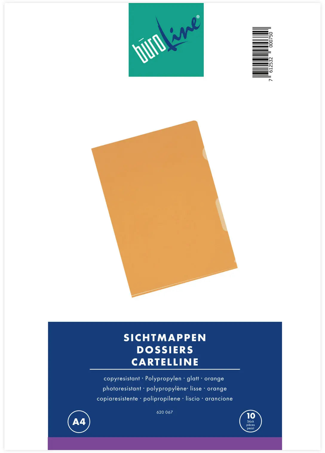 BÜROLINE Sichtmappen A4 620067 orange 10 Stück Idealshop
