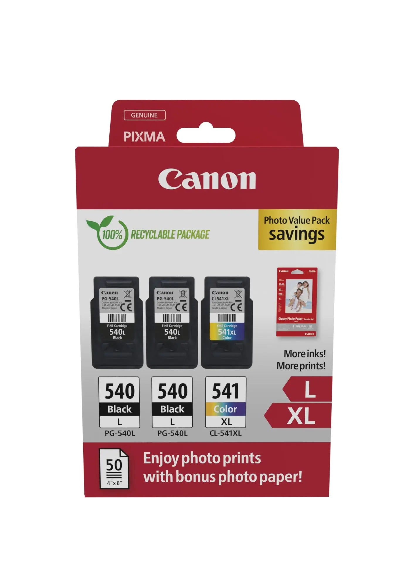 CANON Photo Value Pack L+XL BKCMY PGCL540/1 Pixma MG2150 2xLBK & 1xCMYXL Idealshop