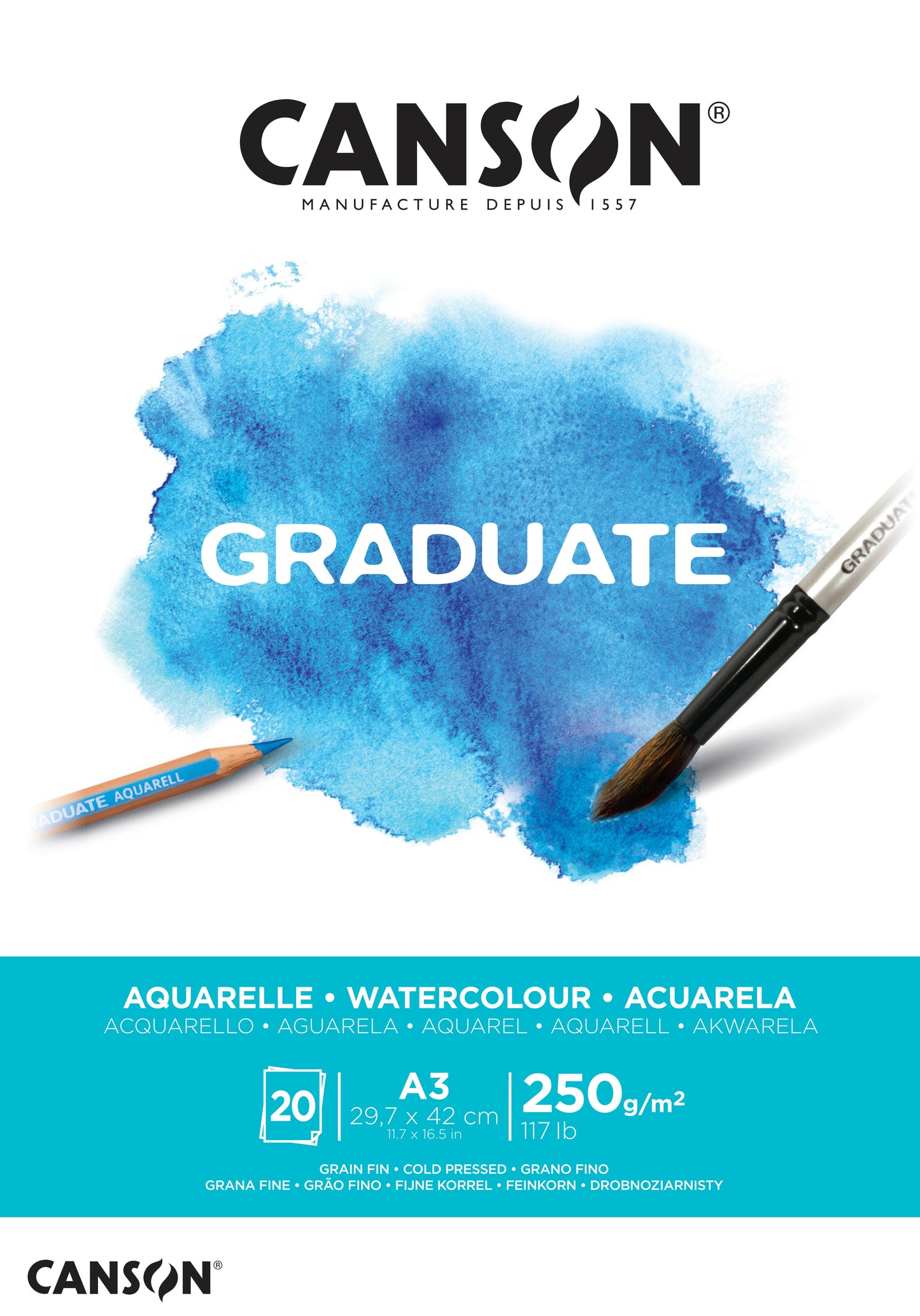 CANSON Graduate Aquarelle A3 400110375 20 Blatt, weiss, 250g Idealshop