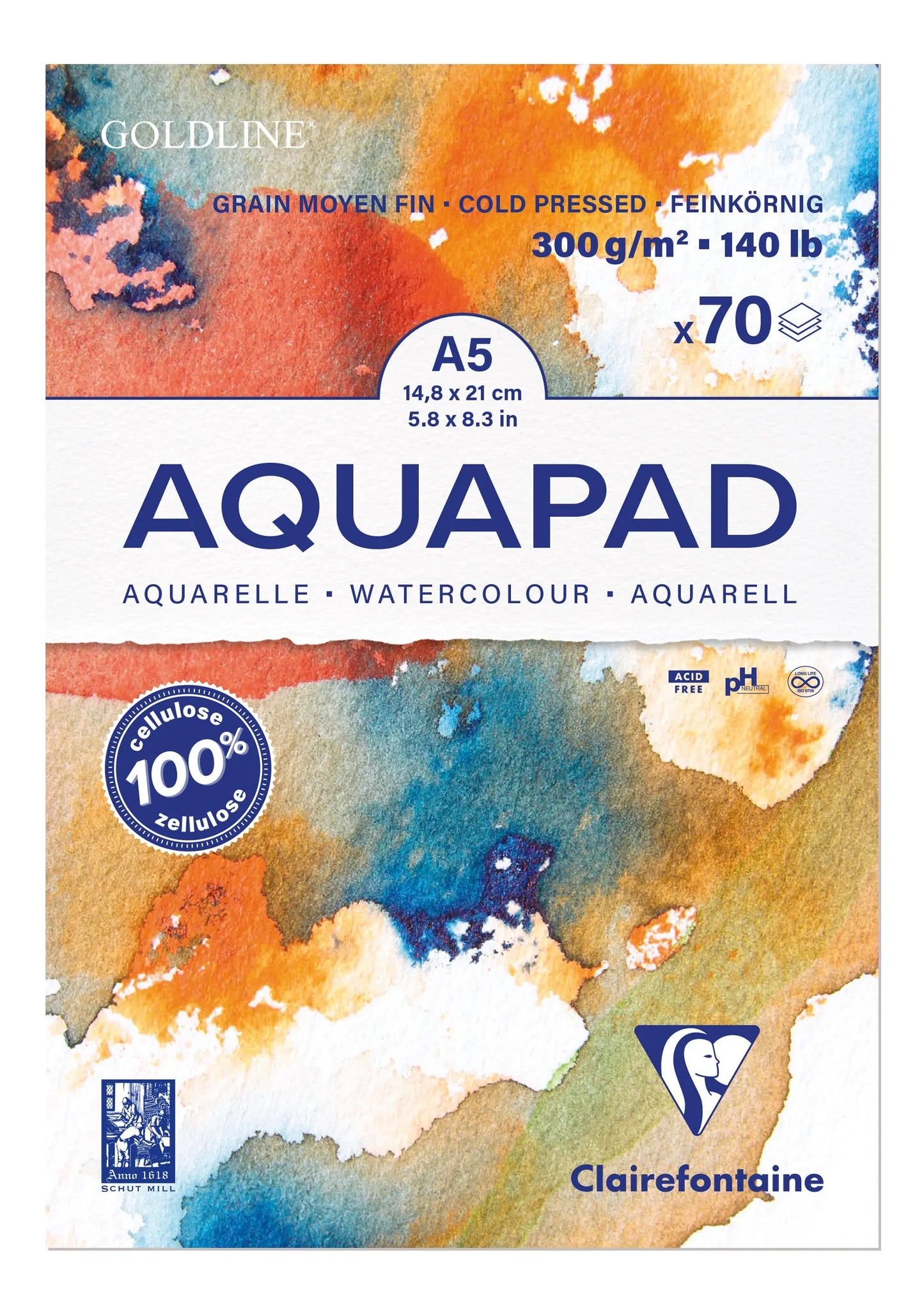 CLAIREFONTAINE Aquarell Zeichenblock A5 975720C naturweiss, MF, 300g 70 Blatt Idealshop