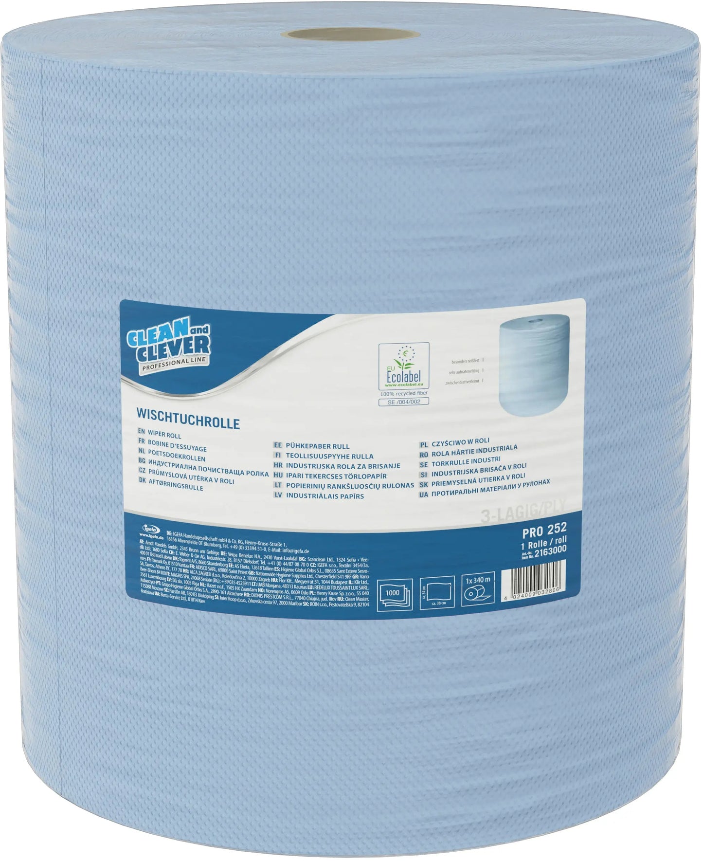 CLEAN AND CLEVER Putztuchrollen 3-lagig 38x36cm P1673 Maxi, blau, recycling Idealshop