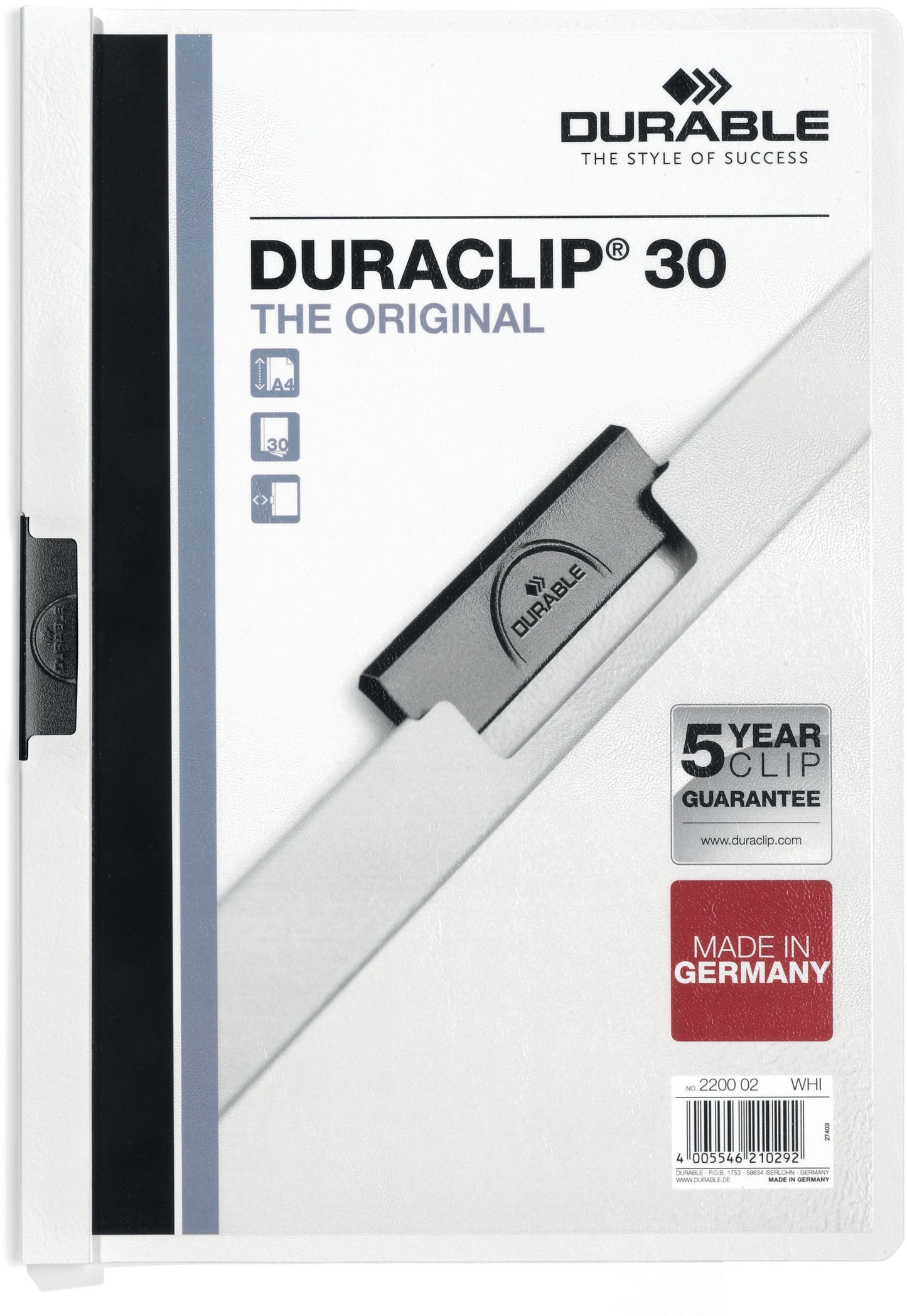 DURABLE Klemmhefter DURACLIP 30 220002 für 30 Blatt A4 weiss Idealshop