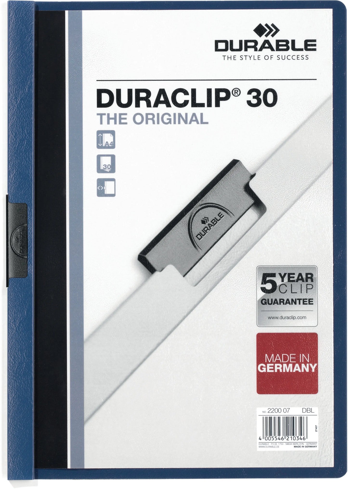 DURABLE Klemmhefter DURACLIP 30 220007 für 30 Blatt A4 dunkelblau Idealshop