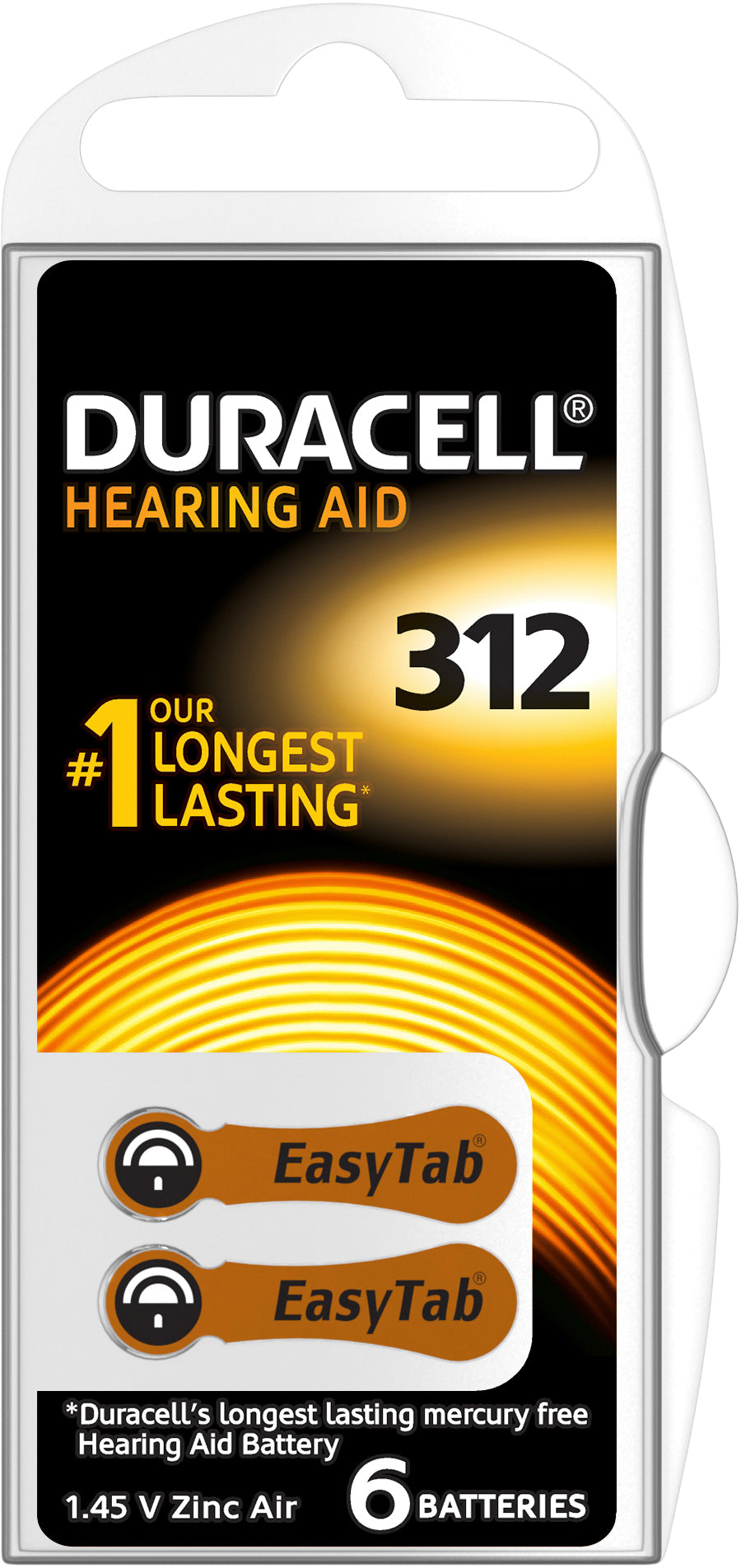 DURACELL Hörgeräte Batterie Easy Tab 4-077573 312, ZincAir D6,1.4V. 6 Stk. Idealshop