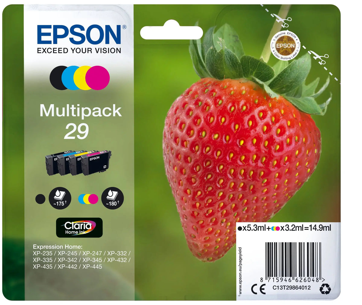 EPSON Multipack Tinte 29 CMYBK T298640 XP-235/335/435 4-color Idealshop