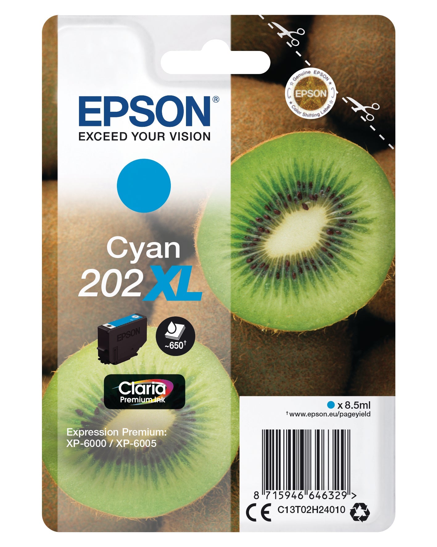 EPSON Tintenpatrone 202XL cyan T02H240 XP-6000/6005 650 Seiten Idealshop