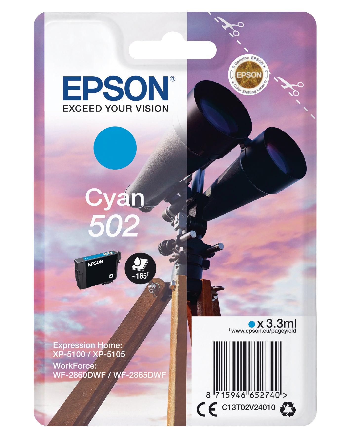 EPSON Tintenpatrone 502 cyan T02V240 WF-2860/XP-5100 160 Seiten Idealshop