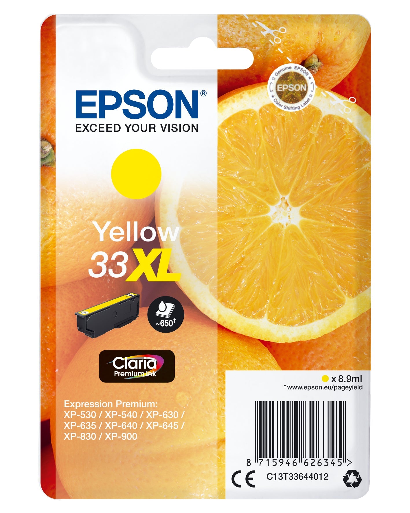 EPSON Tintenpatrone 33XL yellow T336440 XP-530/630/830 650 Seiten Idealshop