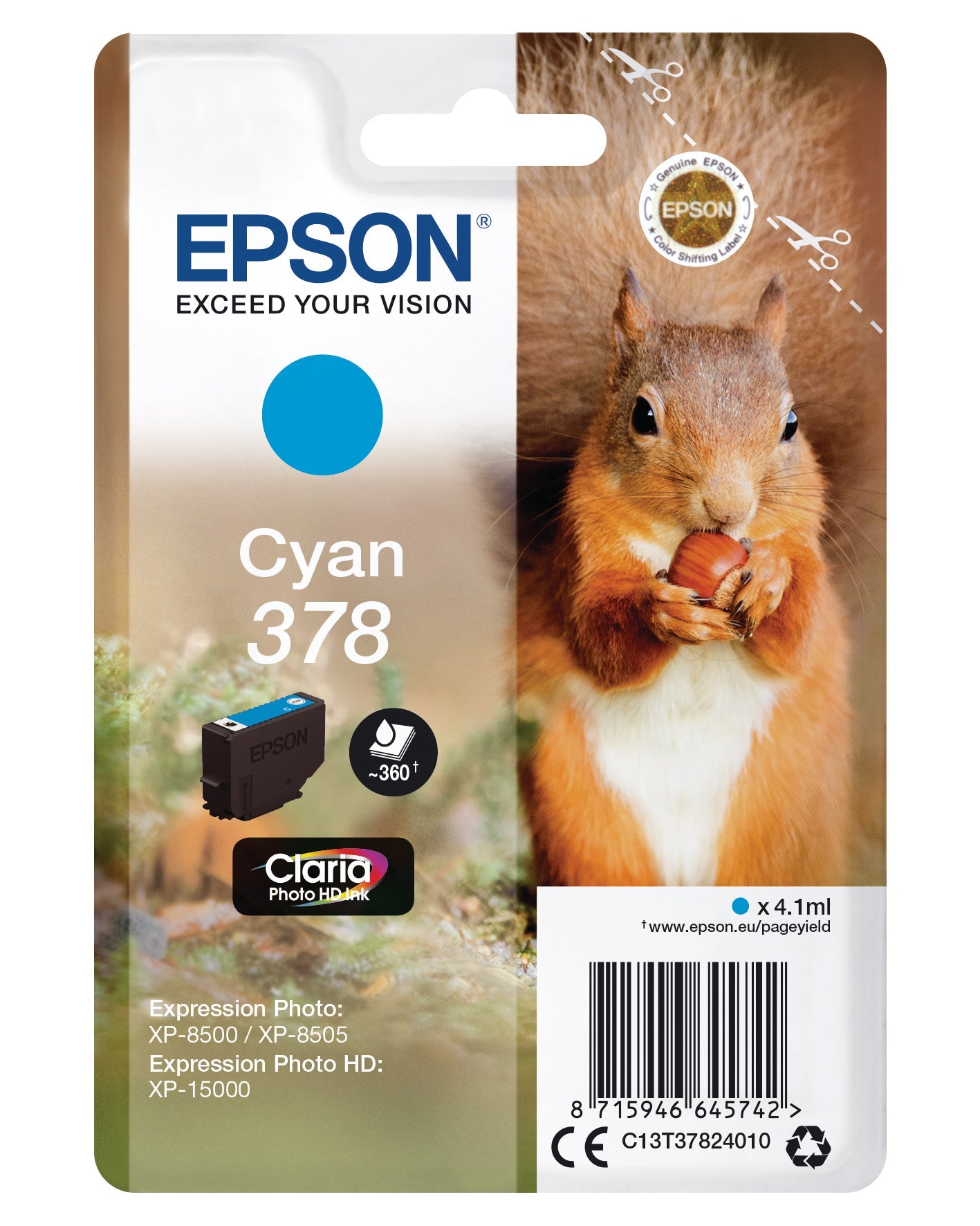 EPSON Tintenpatrone 378 cyan T378240 XP-8500/8505/15000 360 Seiten Idealshop