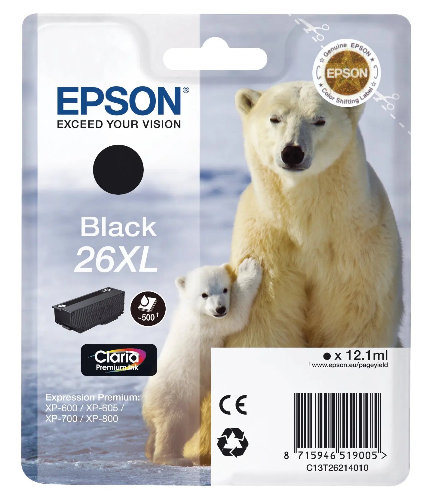 EPSON Tintenpatrone 26XL schwarz T262140 XP 700/800 500 Seiten Idealshop