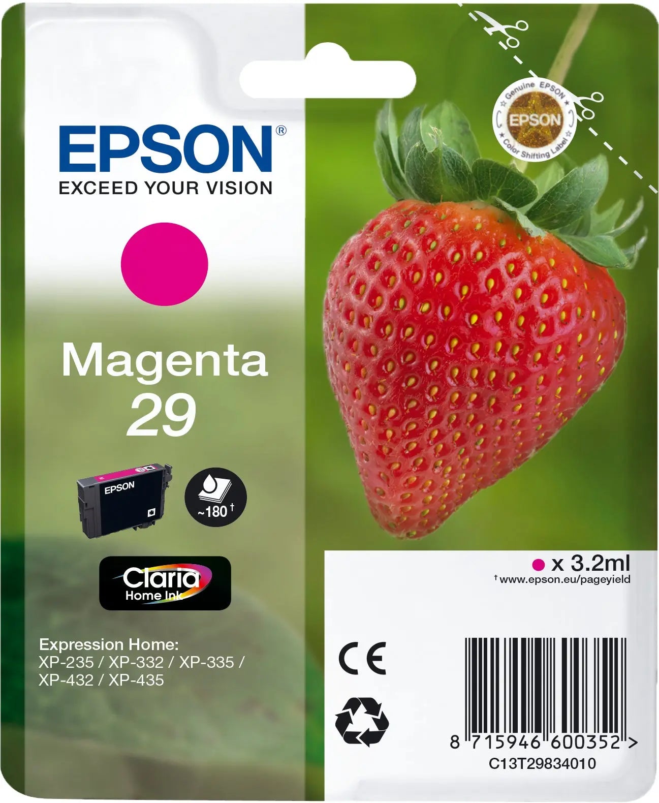 EPSON Tintenpatrone 29 magenta T298340 XP-235/335/435 180 Seiten Idealshop