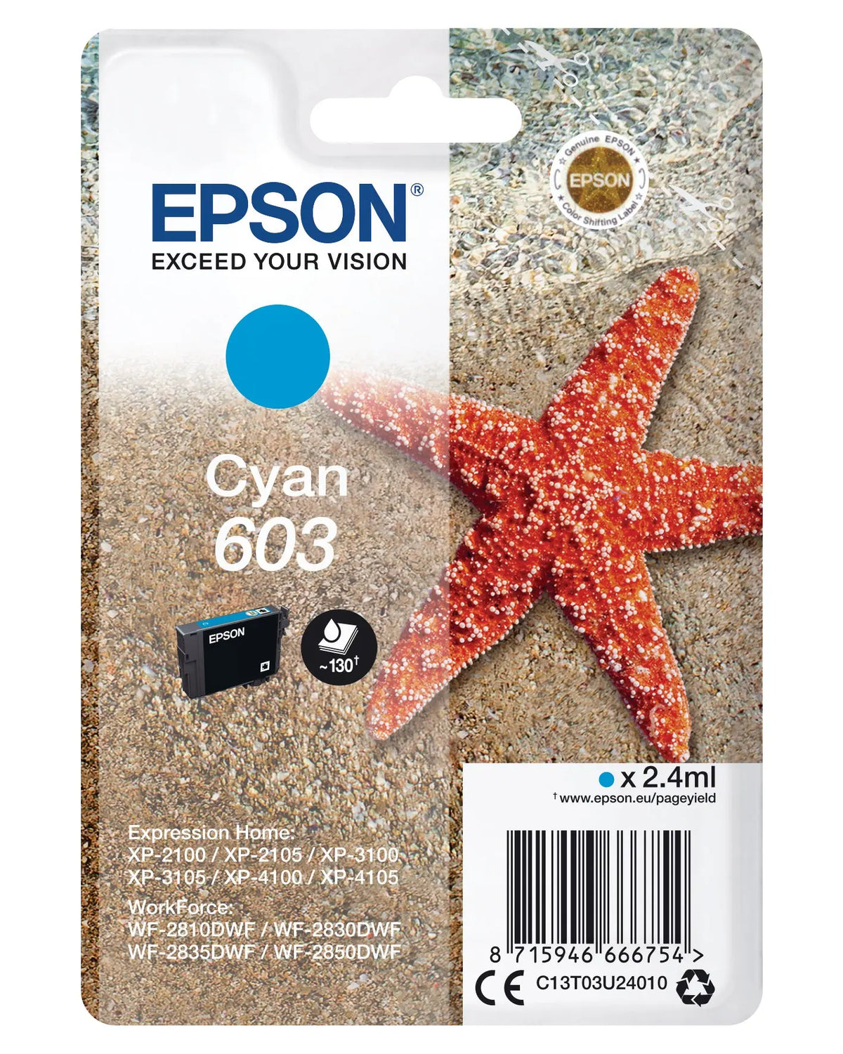 EPSON Tintenpatrone 603 cyan T03U24010 XP-2100 130 Seiten Idealshop