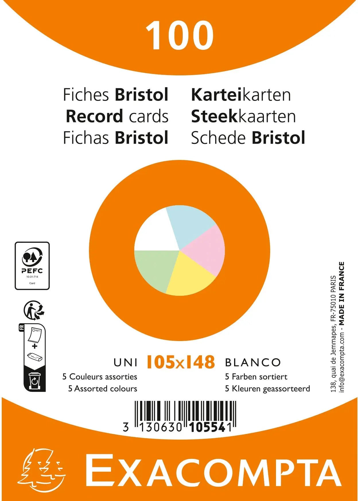 EXACOMPTA Karteikarten blanco A6 10554E farbig assortiert 100 Stück Idealshop