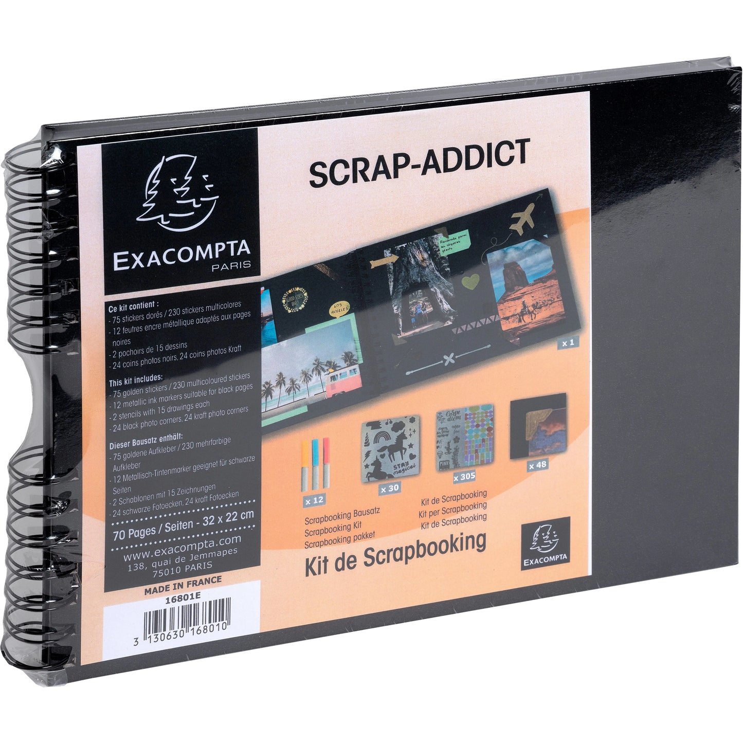 EXACOMPTA Kit Scrapbooking 32x22cm 16801E schwarz 70 Seiten Idealshop