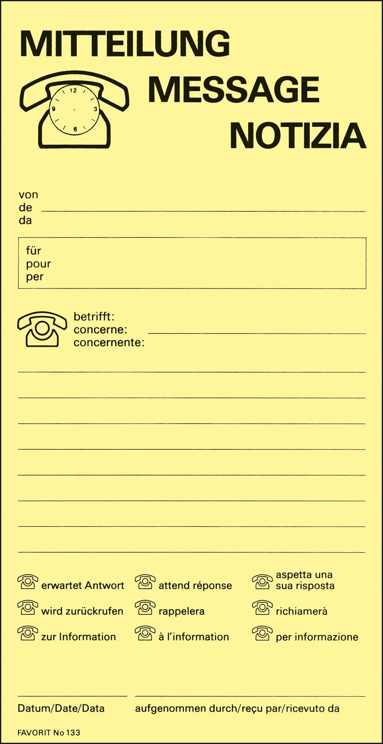 FAVORIT Gesprächstnotiz D/F/I Idealshop