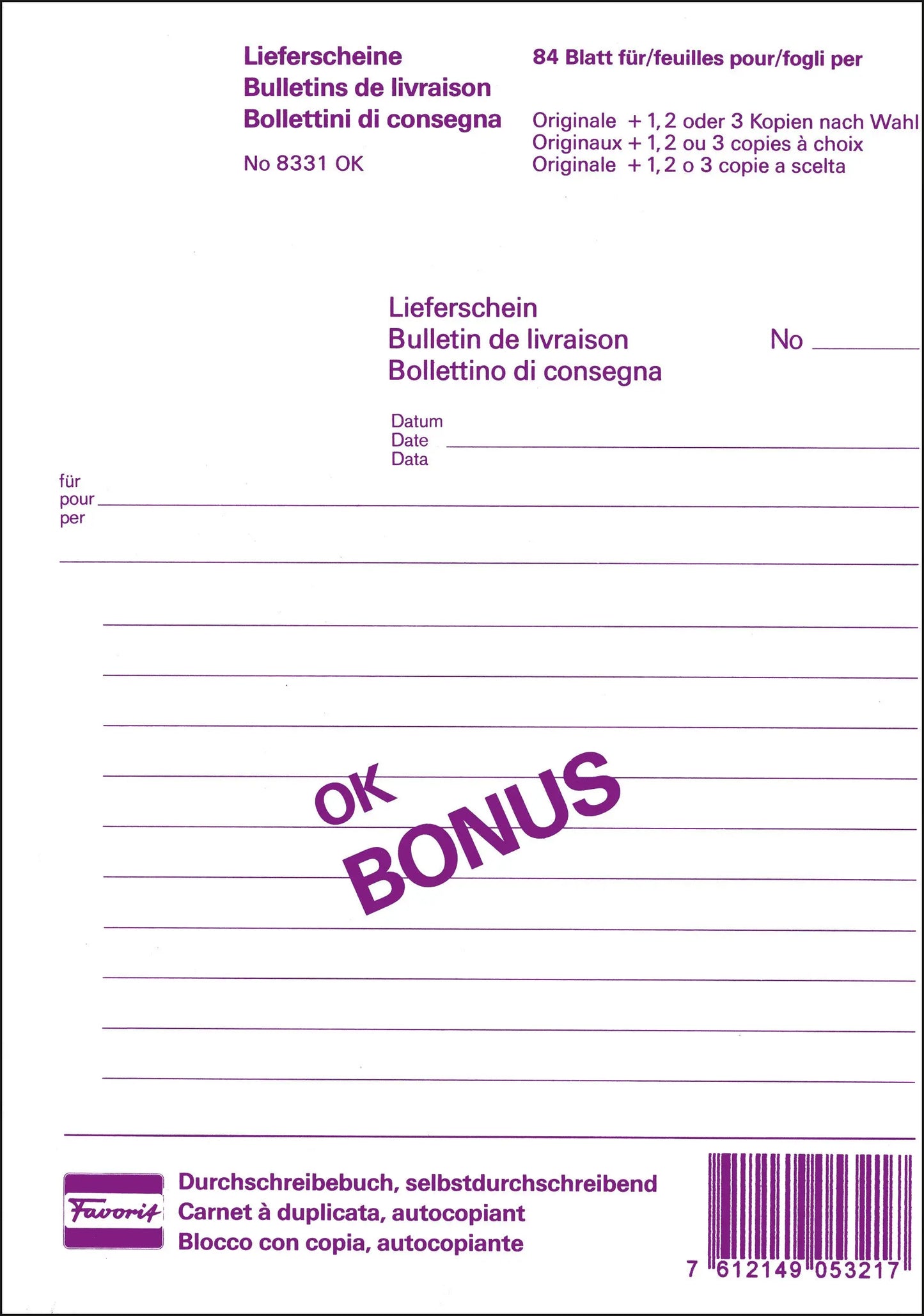 FAVORIT Lieferscheine D/FI A5 8331OK weiss 84 Blatt Idealshop