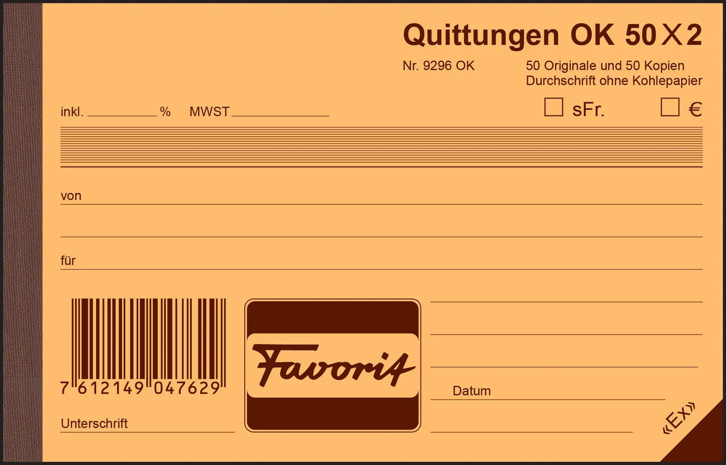FAVORIT Quittungen D A6 9296 OK blau/weiss 50x2 Blatt Idealshop