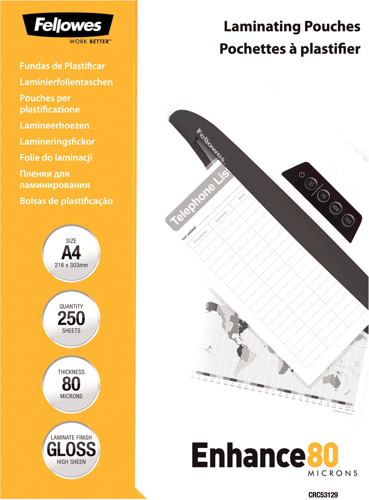 FELLOWES Laminiertasche A4 5312903 glanz, 80my 250 Stk Idealshop