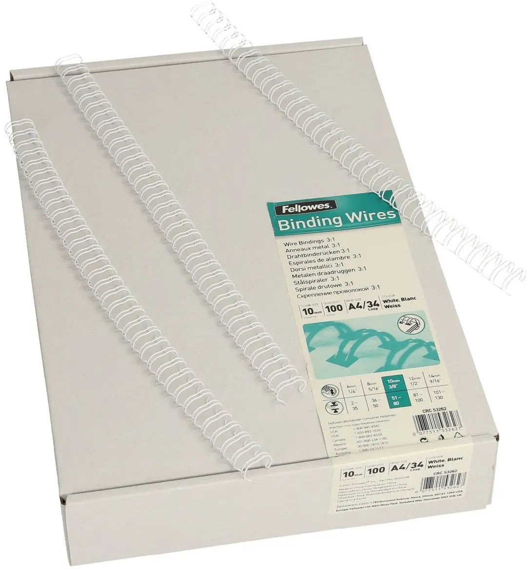 FELLOWES Drahtbinderücken 10mm 53262 weiss 100 Stück Idealshop
