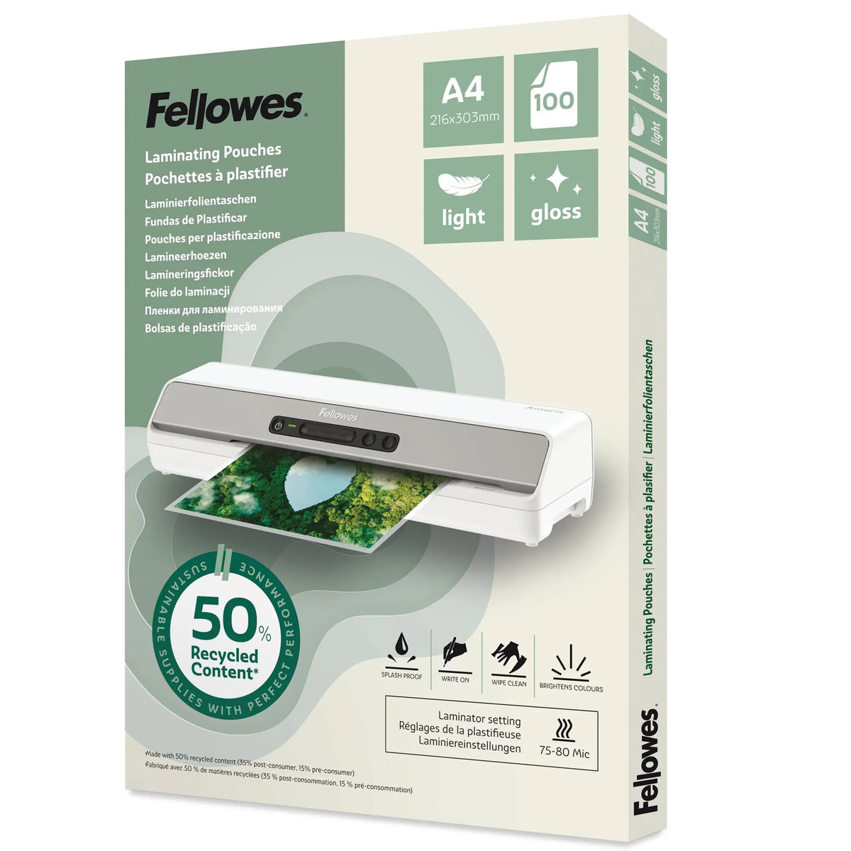 FELLOWES Laminierfolien Recycling A4 100142987 glanz, 80 my 100 Stück Idealshop