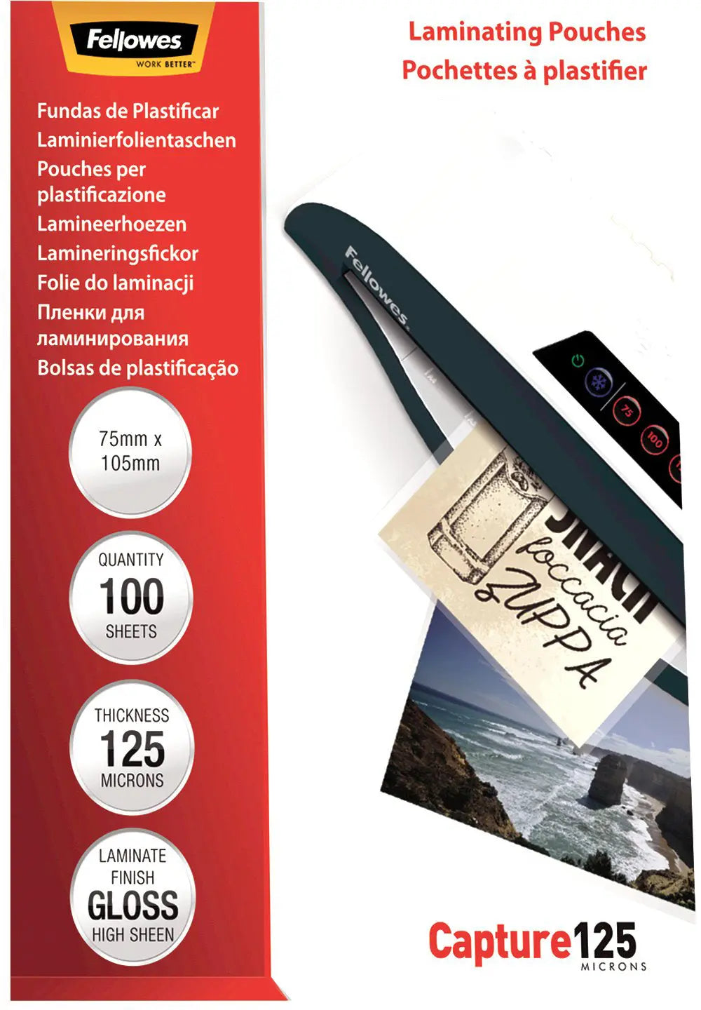 FELLOWES Laminiertasche 75x105mm 5306901 glanz, 125my 100 Stk Idealshop