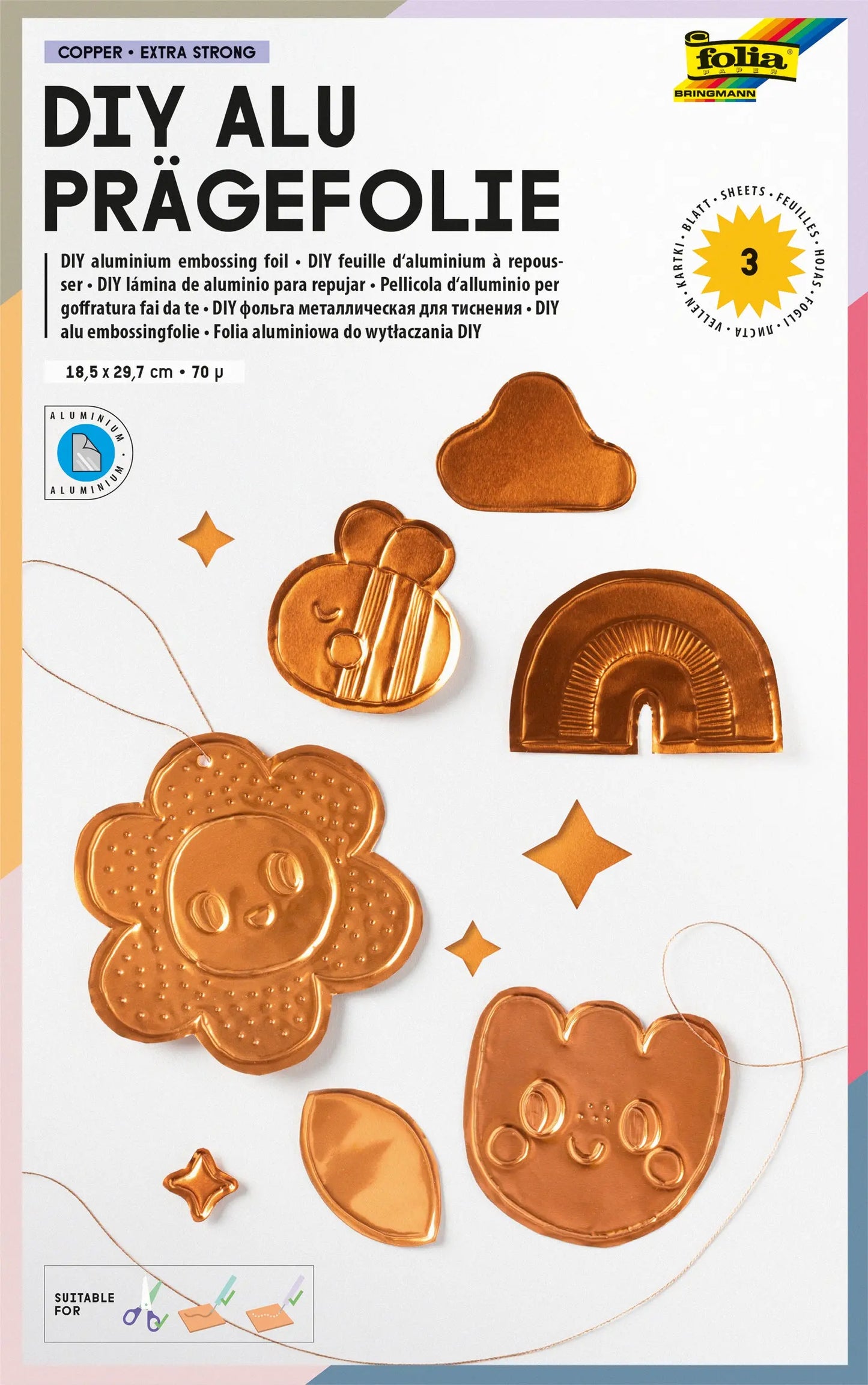 FOLIA DIY Alu Prägefolie 18x29.7cm 520 kupfer, extra strong 3 Blatt Idealshop