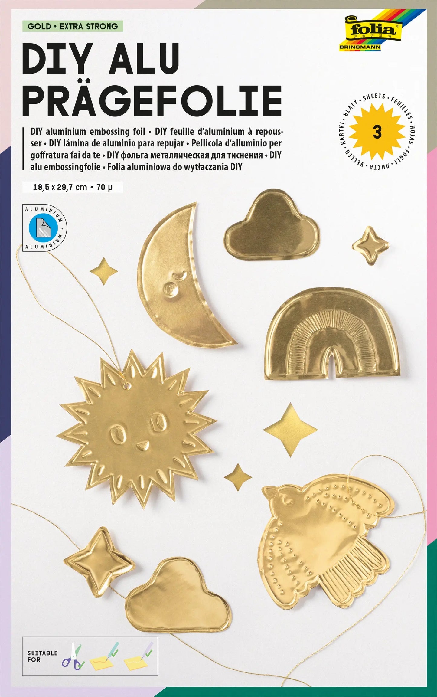 FOLIA DIY Alu Prägefolie 18x29.7cm 521 gold,extra strong 3 Blatt Idealshop